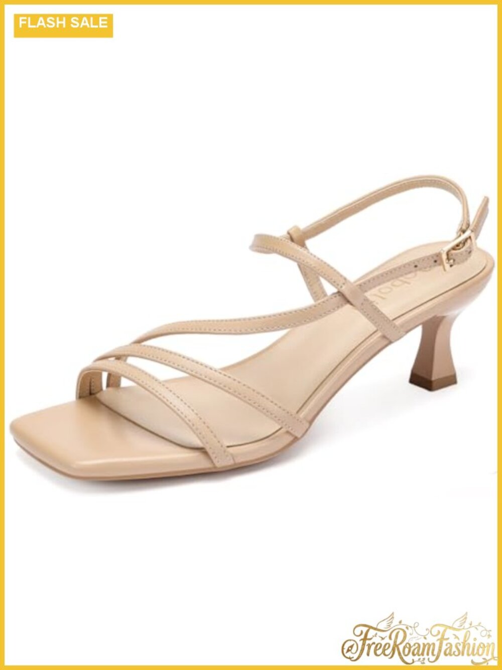 Square Open Toe Kitten Heel Slingback Faux Leather Sandals